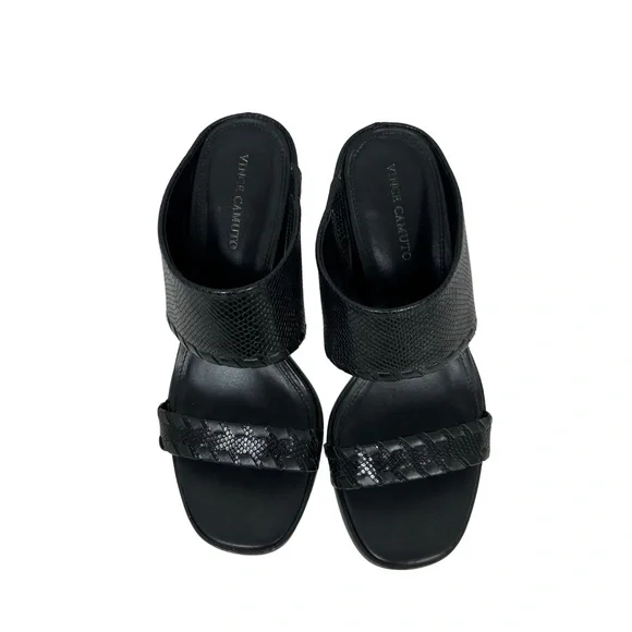 Vince Camuto Black Leather Snake Skin Kafinny Sandal Stacked Block Heel Size 7M - Picture 3 of 11